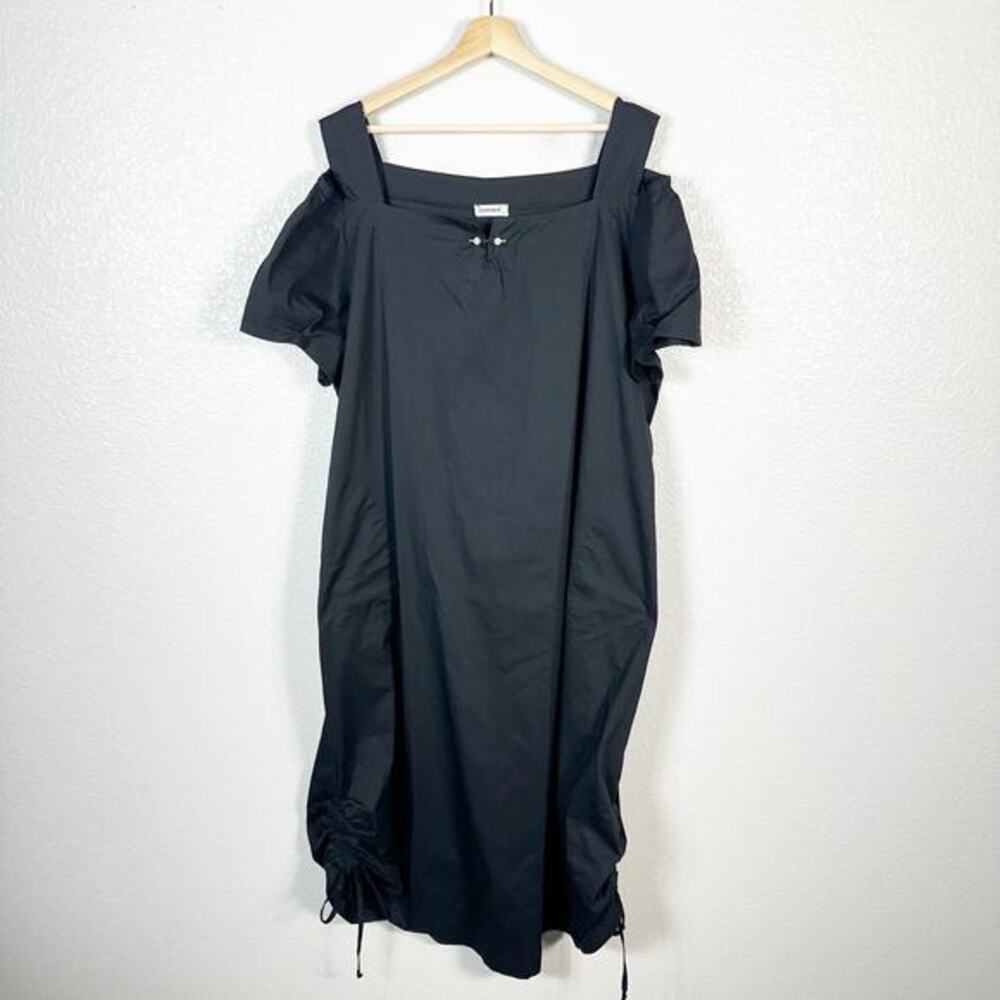 Darkwin Womens Cold Shoulder Poplin‎ Tunic Lagenlook Dress in Black Size 2X